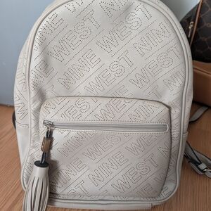 Nine West Cream Perforated Logo Backpack